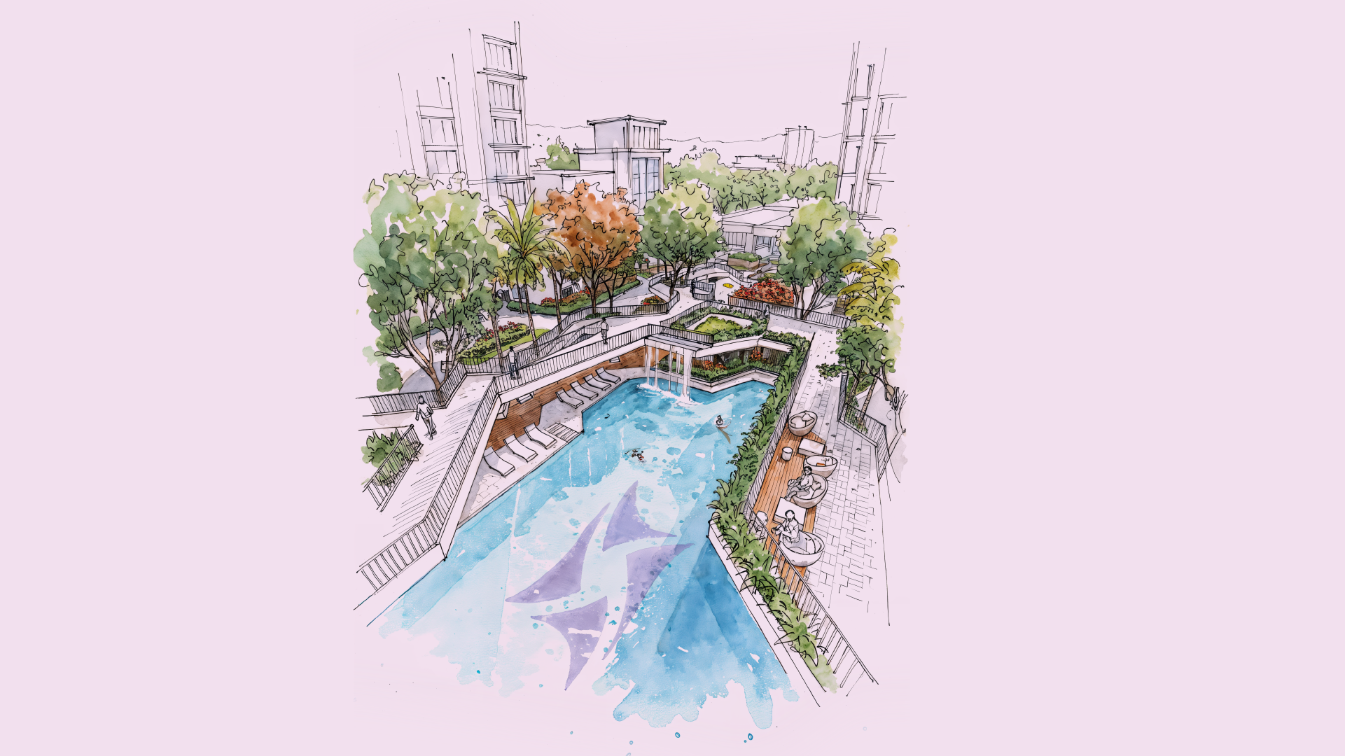 Pool and clubhouse sketch